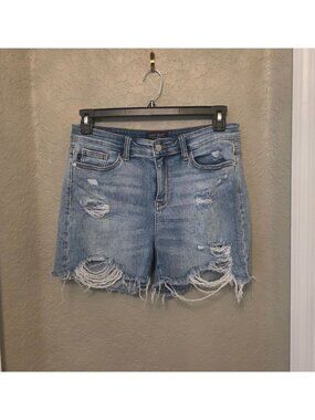 Judy Blue Confetti Paint Splatter Distressed Cut Off Denim Jean Shorts L
